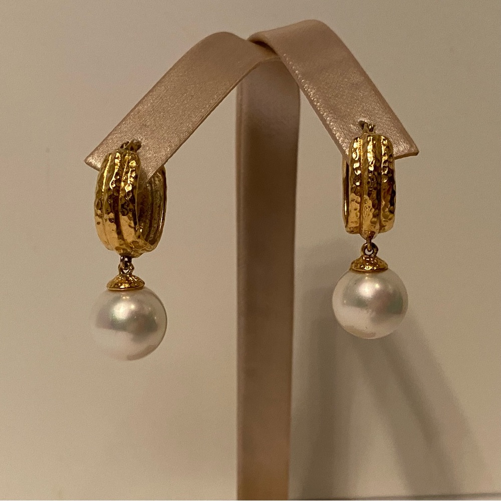 M&N EARRINGS 925 STERLING SILVER GOLD VERMEIL WHITE FAUX PEARL ENGLISH LOCK